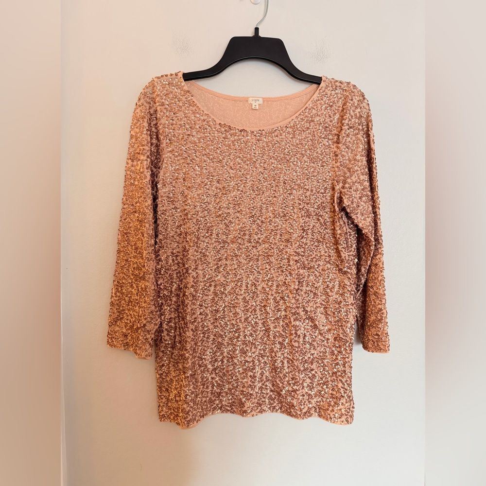 J. Crew Rose Gold 3/4 Sleeve Sequin Top - Size Medium